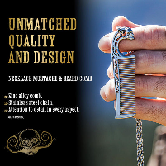 Metal Mustache Comb Necklace – Dual-Sided Comb for Men, Fine & Wide Teeth for Precise Styling – Durable, Compact, Travel-Friendly Grooming Tool for Facial Hair Care