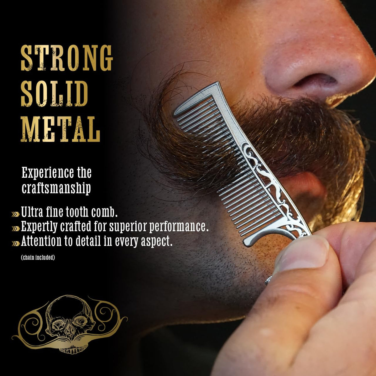 Metal Mustache Comb Necklace – Dual-Sided Comb for Men, Fine & Wide Teeth for Precise Styling – Durable, Compact, Travel-Friendly Grooming Tool for Facial Hair Care